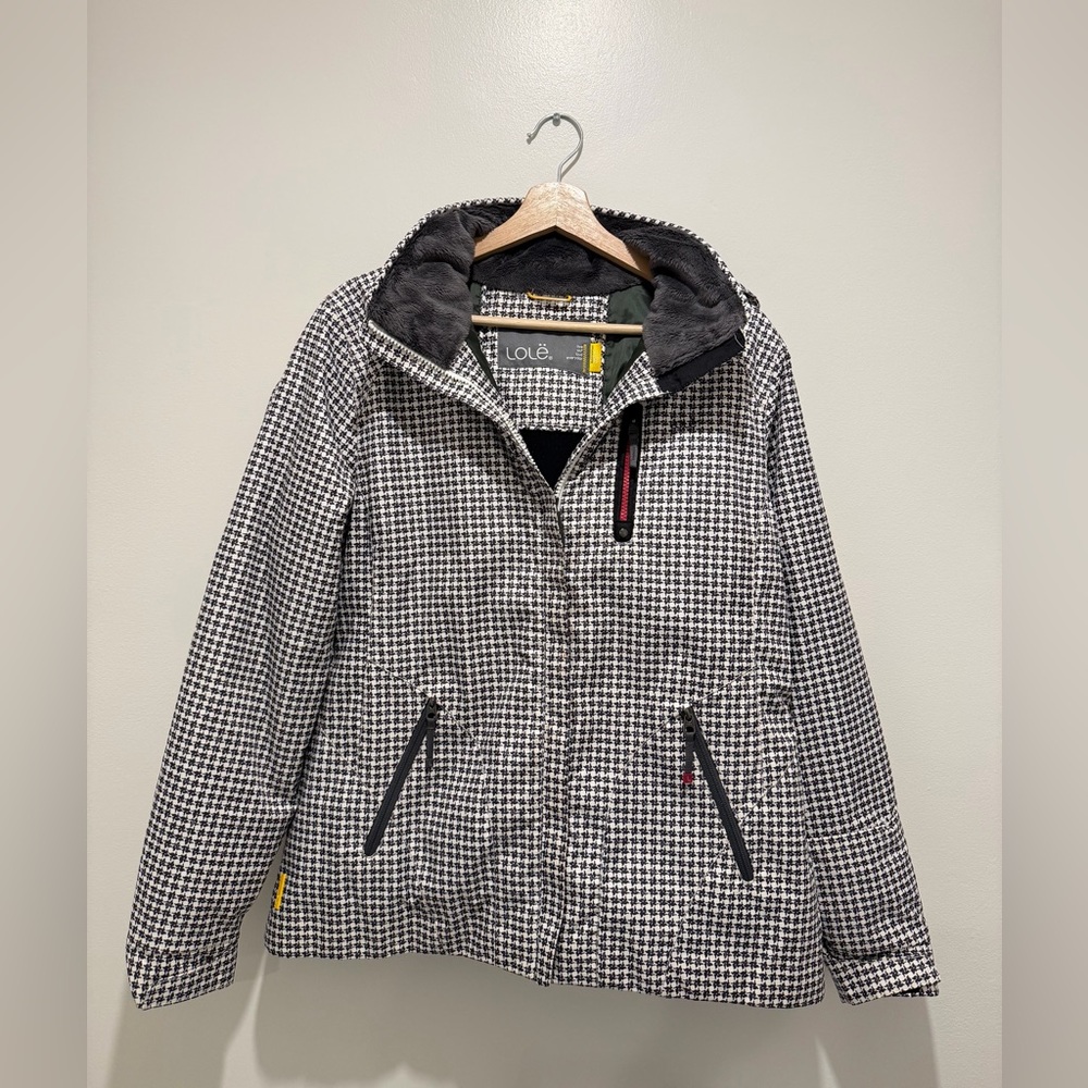 Lole Ski Snowboard Winter Jacket Women’s Large Black White Houndstooth